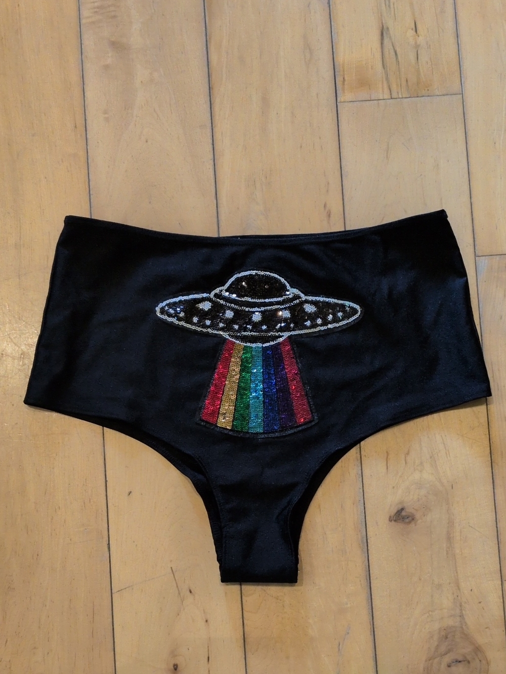 Rainbow Sequin UFO Booty Shorts